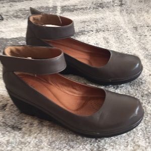 Taupe Clarks wedges